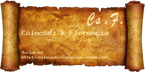 Csincsák Florencia névjegykártya